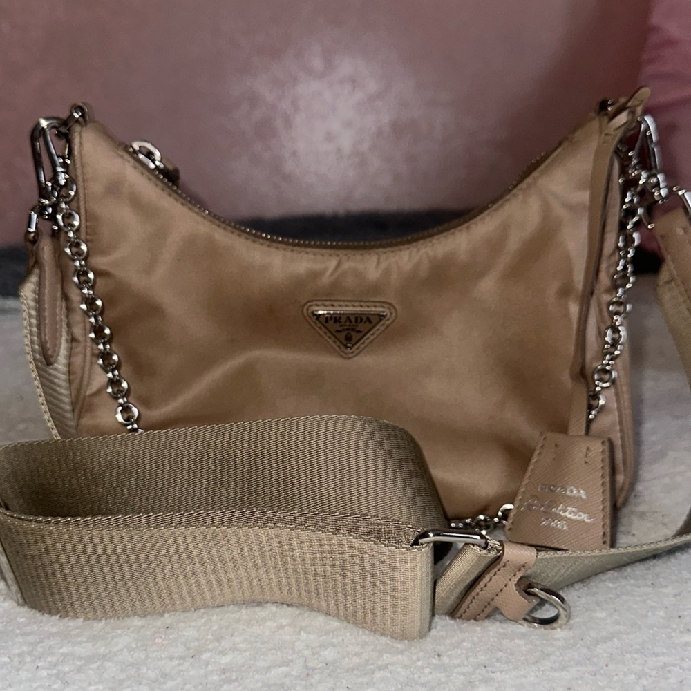 Prada Re-Edition 2005 Beige Nylon Crossbody